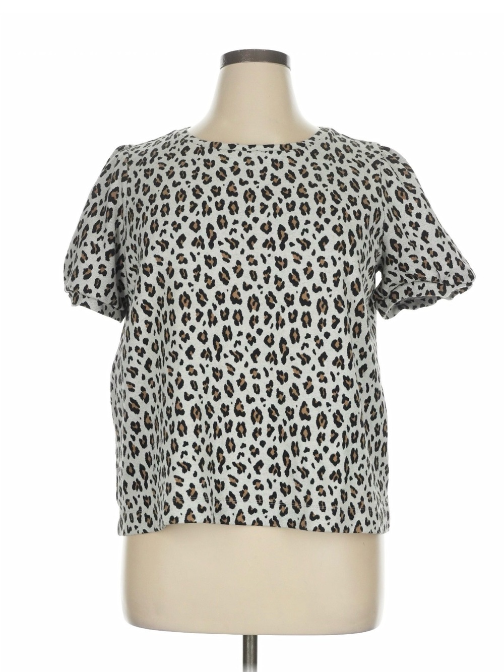 LOFT Leopard Print Short Sleeve Women’s Top - Light Gray